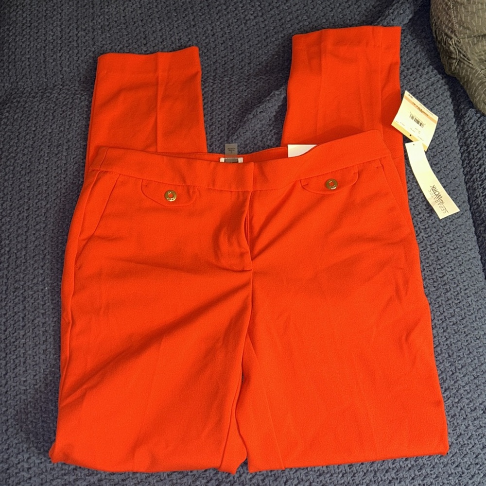 NWT Anne Klein red Poppy Slim Leg Pants - Picture 5 of 11